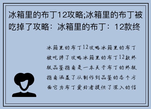 冰箱里的布丁12攻略;冰箱里的布丁被吃掉了攻略：冰箱里的布丁：12款终极品鉴指南
