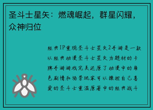 圣斗士星矢:燃魂崛起,群星闪耀,众神归位