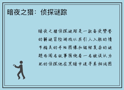 暗夜之猎:侦探谜踪