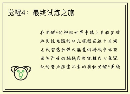 觉醒4：最终试炼之旅