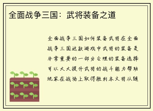 全面战争三国：武将装备之道